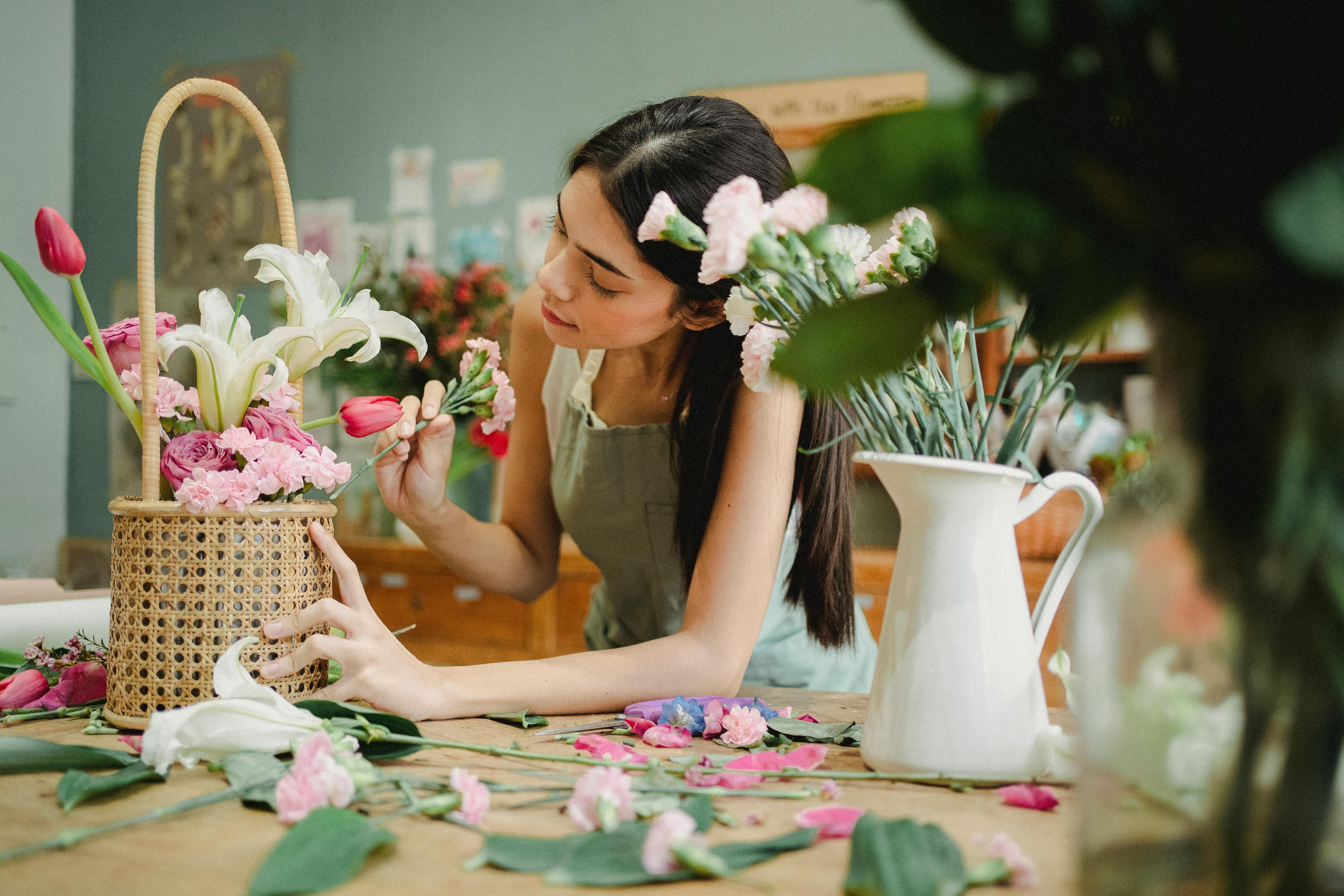 Girl arranging Flowers