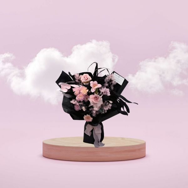 Black Bouquet Mixed With Pink Flowers