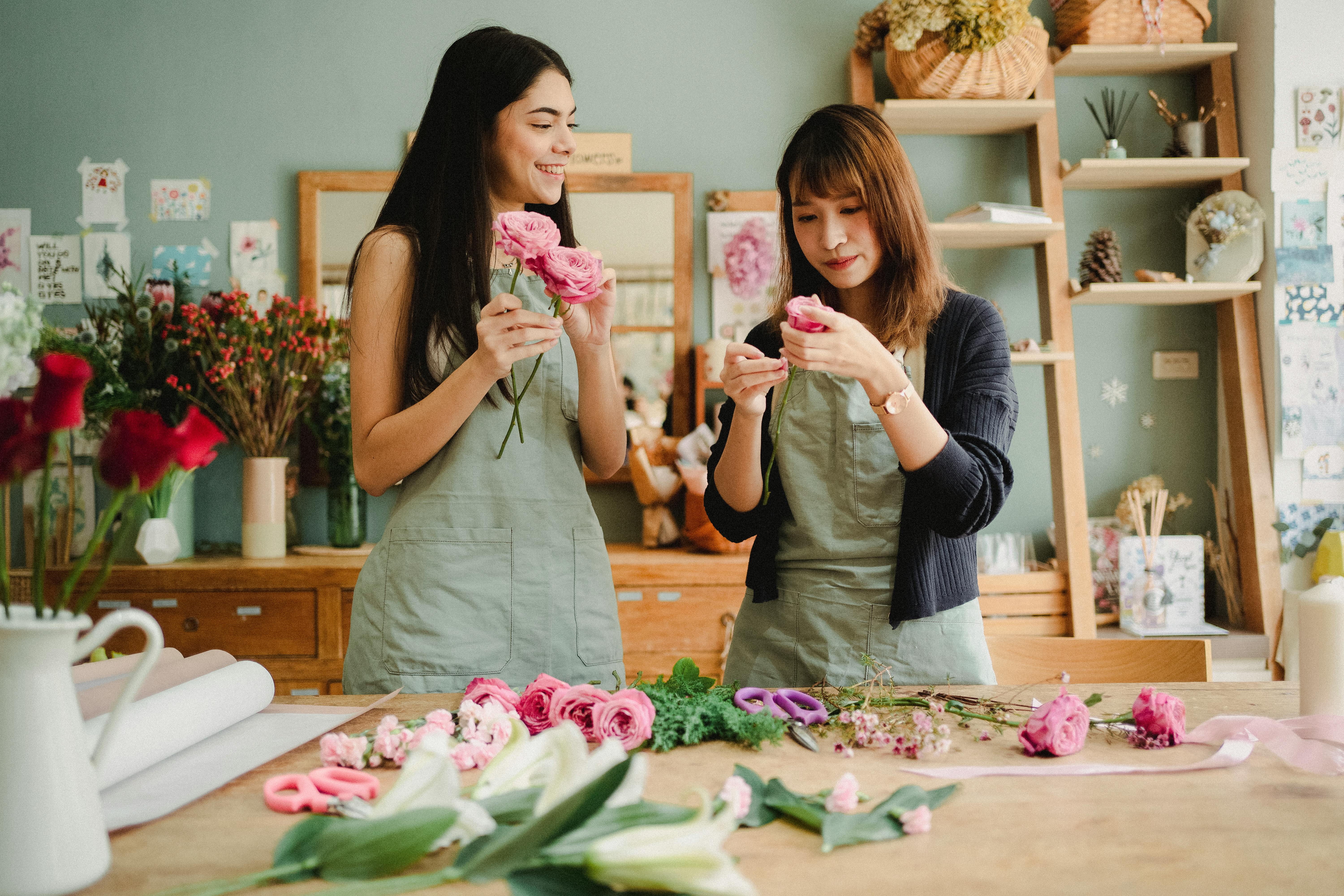 Two Girls talking at the flower shop